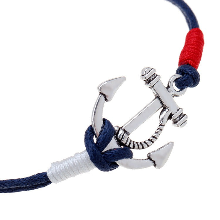 European and American Minimalist Woven Wax Rope, Red and White Rope, Navigation Navy Wind Ship Anchor Hand Rope Bracelet