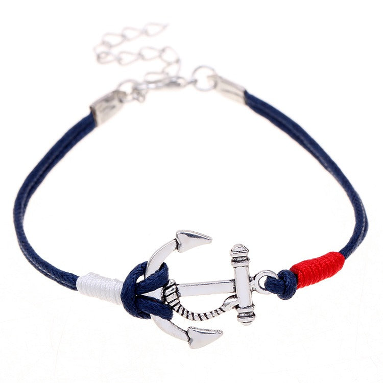 European and American Minimalist Woven Wax Rope, Red and White Rope, Navigation Navy Wind Ship Anchor Hand Rope Bracelet