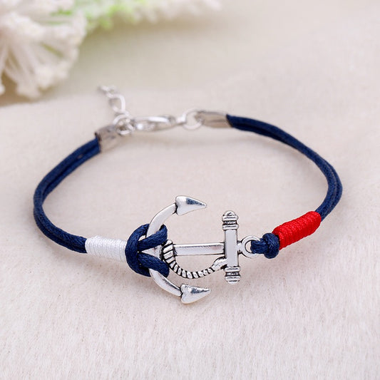 European and American Minimalist Woven Wax Rope, Red and White Rope, Navigation Navy Wind Ship Anchor Hand Rope Bracelet